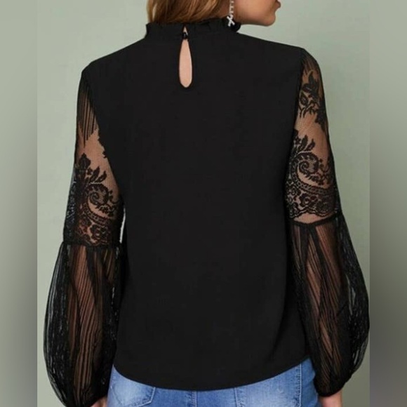 NWT Black Lace Sleeve Blouse - Picture 2 of 4